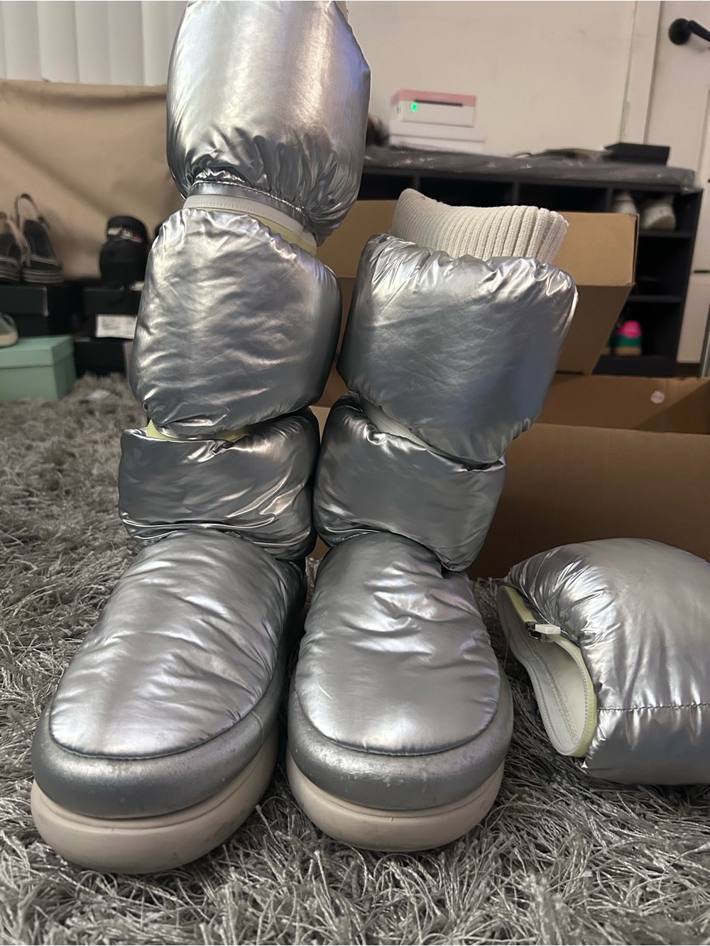 UGG Metallic Silver Puffer Winter Boots - Women's
